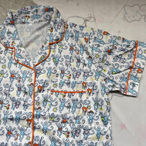 Roller Rabbit Cartoon Monkey Blue Pajama Set - Picture 2 of 7